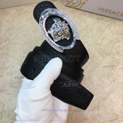 Perfect Replica Versace Medusa Reversible Belt - Honeycomb Engraved Leather